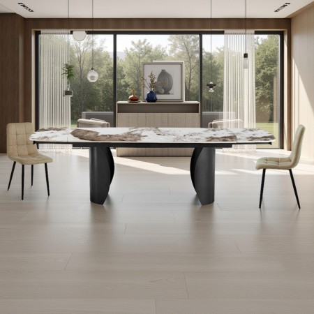 Tavolo Allungabile WILMA GRIGIO Basamento Grigio opaco Piano Ceramica finitura Marmo Onice lucido H75,5 P83,5 L180/220/260