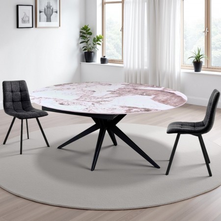 Tavolo Allungabile Rettangolare Rotondo IDA ONICE MARMO GRIGIO Piano Ceramica Marmo Onice H76 P90/125/160 x L.160