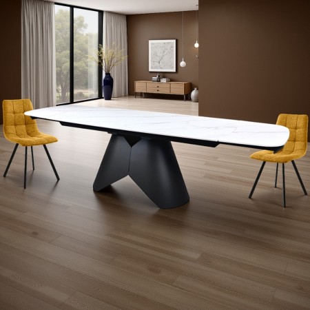 Tavolo Allungabile ROMEO MARMO BIANCO GRIGIO basamento Grigio opaco Piano Ceramica Marmo Bianco opaco H76 P82 L180/220/260