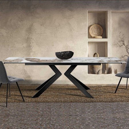 Tavolo allungabile JUSTIN ONICE GRIGIO metallo Grigio opaco piano ceramica finitura marmo Onice lucido H75,5 P90 L160/200/240
