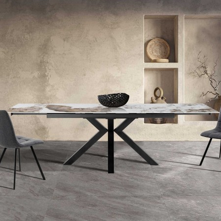 Tavolo allungabile DYNA ONICE GRIGIO metallo Grigio opaco piano ceramica finitura marmo Onice lucido H74 P91 L160/200/240
