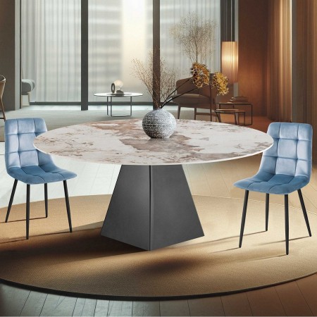 Tavolo allungabile rettangolare rotondo ELLIE ONICE GRIGIO metallo Grigio opaco piano ceramica marmo Onice H74,5 P100/160 L.160