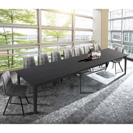 Tavolo allungabile JOEL MARMO NERO acciaio Grigio opaco piano ceramica finitura Marmo Nero opaco H76 P90 L160/220/280/340/400