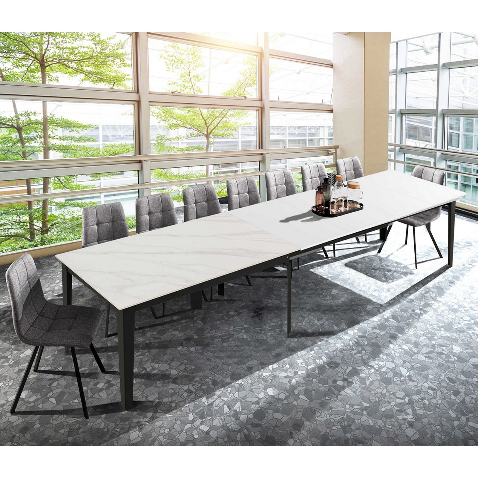 Tavolo allungabile JOEL MARMO BIANCO acciaio Grigio opaco piano ceramica Marmo Bianco opaco H76 P90 L160/220/280/340/400