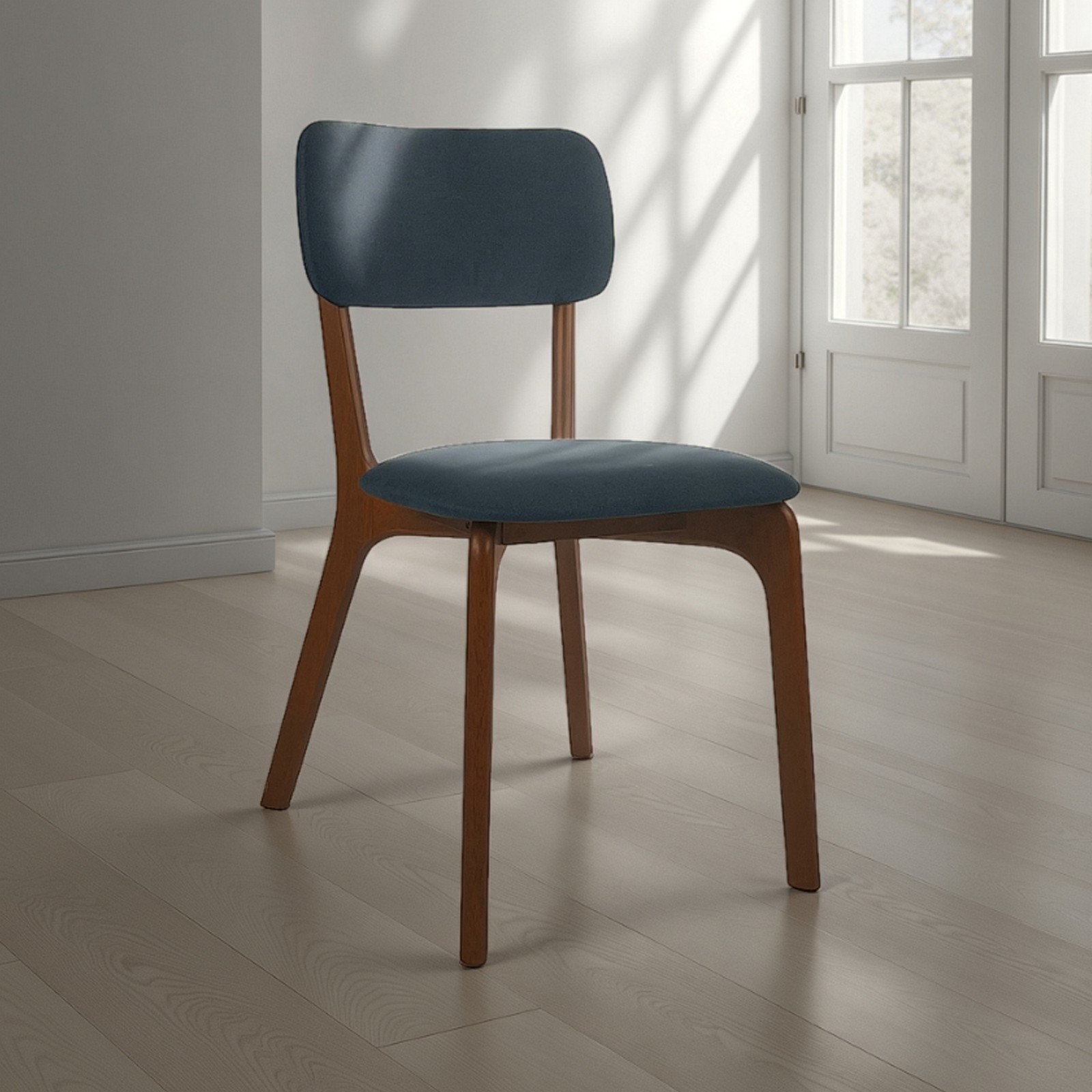 Sedia HELGA DARK WOOD legno massello finitura Noce scuro rivestita tessuto Grigio scuro H86 L49 P58