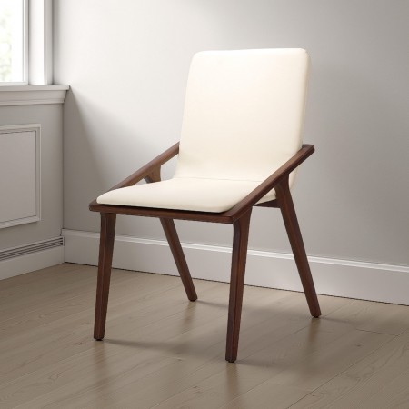 Sedia MIMA legno massello finitura Noce scuro pelle sintetica Beige H86 L51 P61