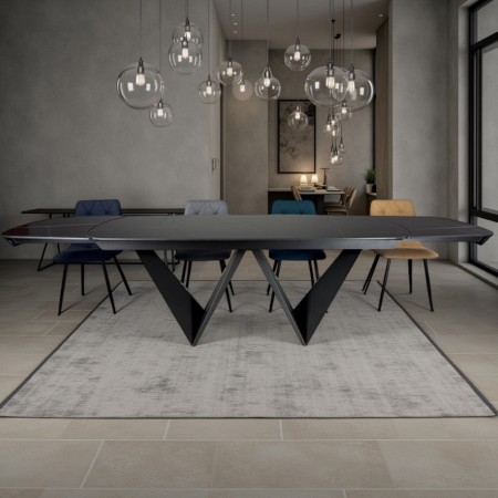 Tavolo allungabile LOU MARMO NERO basamento metallo Grigio opaco piano ceramica marmo Nero opaco H76,5 P100 L200/250/300