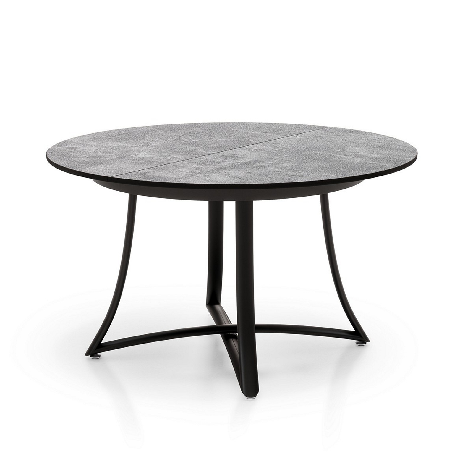 Tavolo rotondo allungabile LUCA CEMENTO gambe metallo Nero opaco piano finitura Cemento H76 Ø118 P118 L148