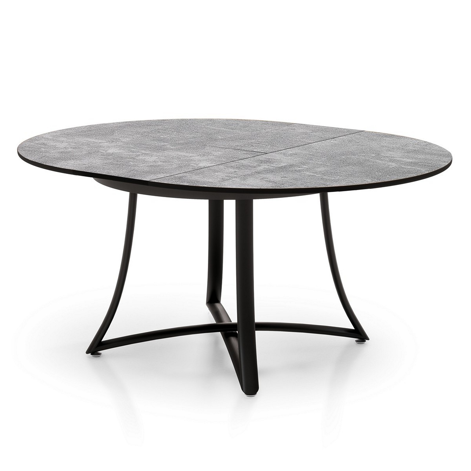 Tavolo rotondo allungabile LUCA CEMENTO gambe metallo Nero opaco piano finitura Cemento H76 Ø118 P118 L148