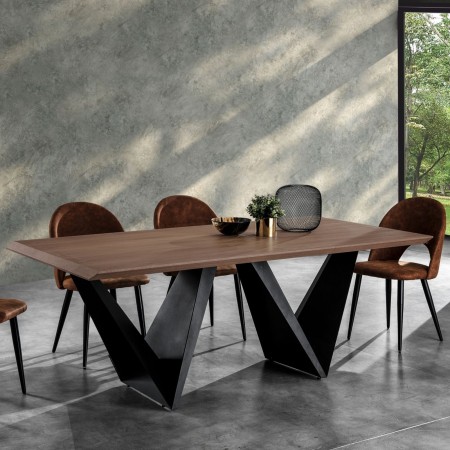 Tavolo in legno Ryan impiallacciato finitura Noce e Base in metallo verniciato Nero opaco, 200x100 cm