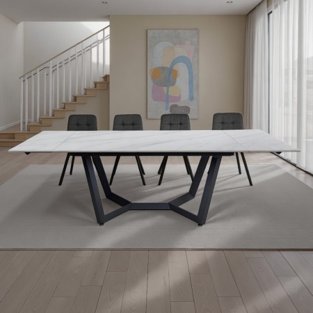 Tavolo allungabile LORD MARMO BIANCO basamento Grigio opaco piano ceramica Marmo Bianco opaco H76 P91 L160/200/240