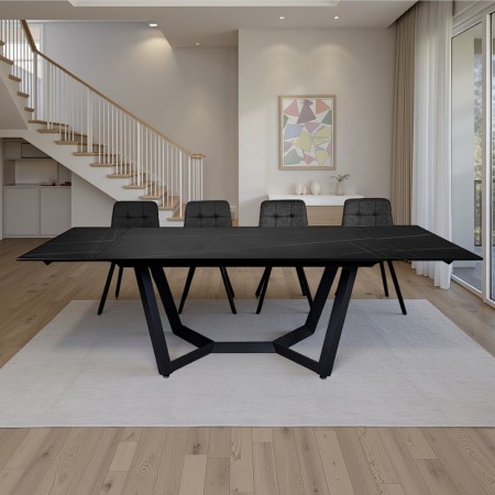 Tavolo allungabile LORD MARMO NERO basamento Grigio opaco piano ceramica Marmo Nero opaco H76 P91 L160/200/240