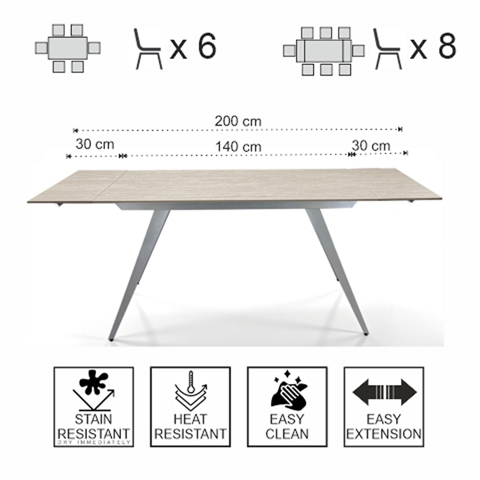 Tavolo allungabile SHARA MARMO TRAVERTINO basamento acciaio Platino piano ceramica marmo Travertino H75 P81 L140/170/200