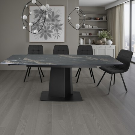 Tavolo allungabile KALLISTO MARMO NERO basamento Nero opaco  piano ceramica finitura marmo nero oro H77 P89 L140/170/200