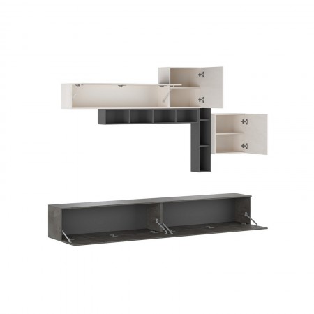 Parete soggiorno ANNET GRAPHITE finitura Grigio Graphite Ossido opaco Bianco spatolato H200 L276 P40