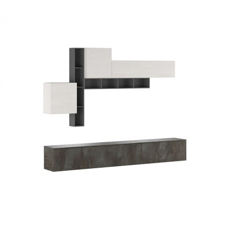 Parete soggiorno ANNET GRAPHITE finitura Grigio Graphite Ossido opaco Bianco spatolato H200 L276 P40