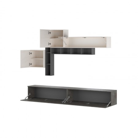 Parete soggiorno ANNET GRAPHITE finitura Grigio Graphite Ossido opaco Bianco spatolato H200 L276 P40