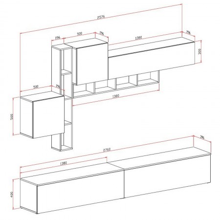 Parete soggiorno ANNET GRAPHITE finitura Grigio Graphite Ossido opaco Bianco spatolato H200 L276 P40