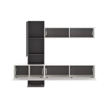 Parete soggiorno TRESSA A finitura Grigio Graphite opaco / Marmo Bianco opaco H196 L240 P50