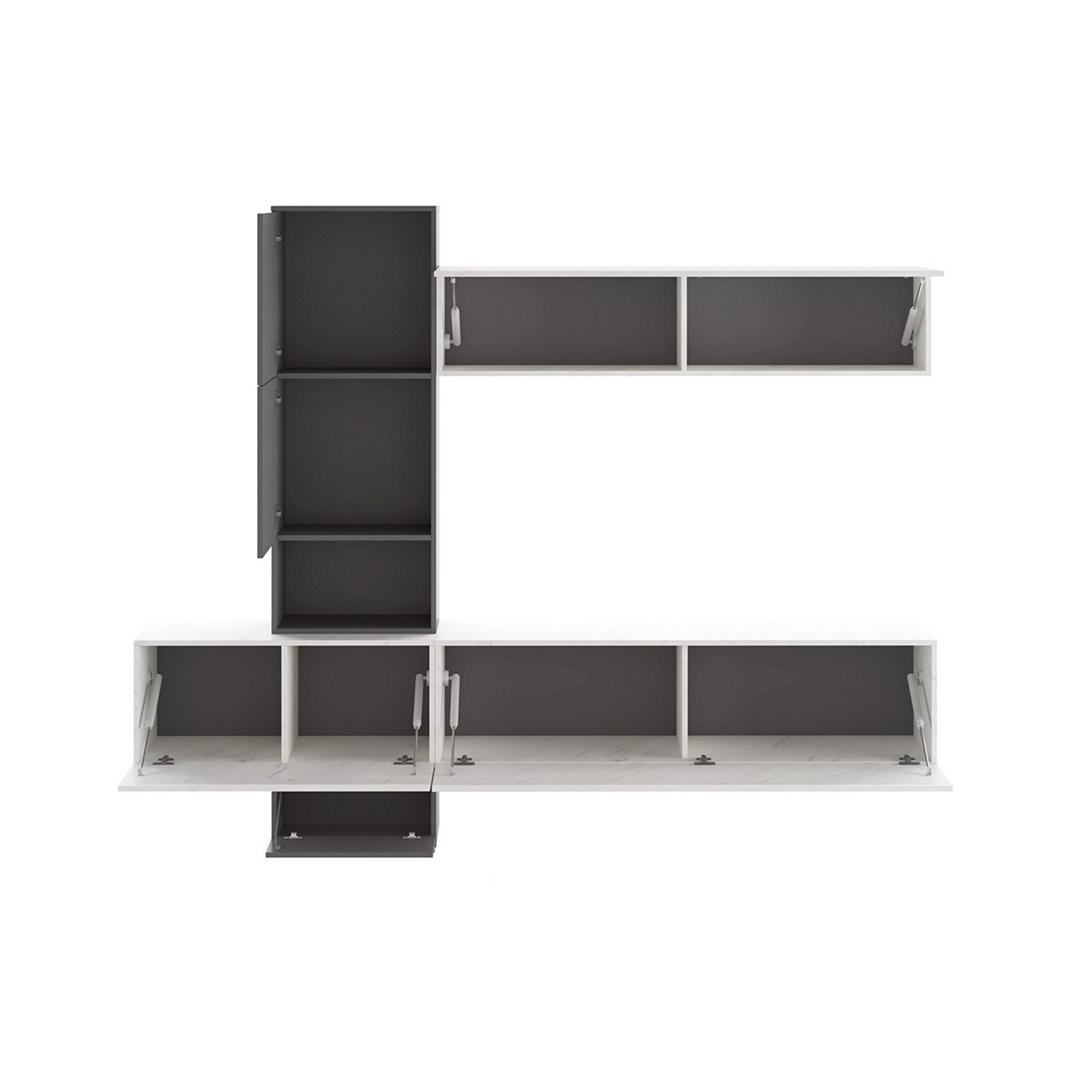 Parete soggiorno TRESSA A finitura Grigio Graphite opaco / Marmo Bianco opaco H196 L240 P50