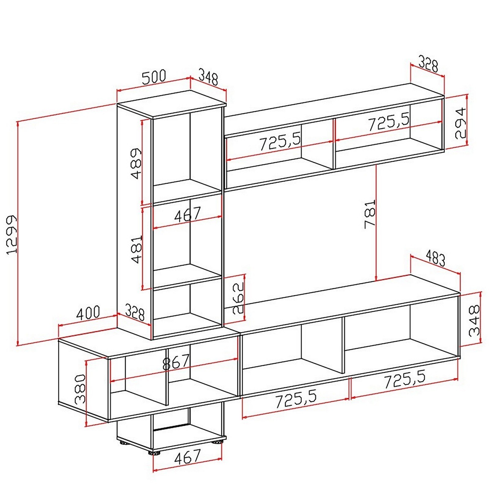 Parete soggiorno TRESSA A finitura Grigio Graphite opaco / Marmo Bianco opaco H196 L240 P50