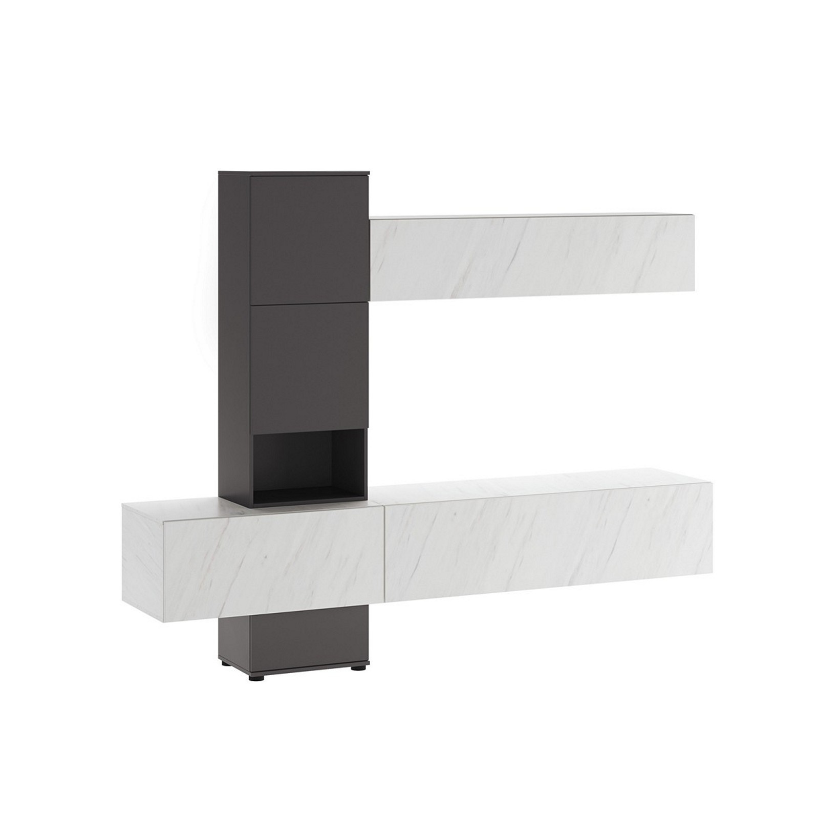 Parete soggiorno TRESSA A finitura Grigio Graphite opaco / Marmo Bianco opaco H196 L240 P50