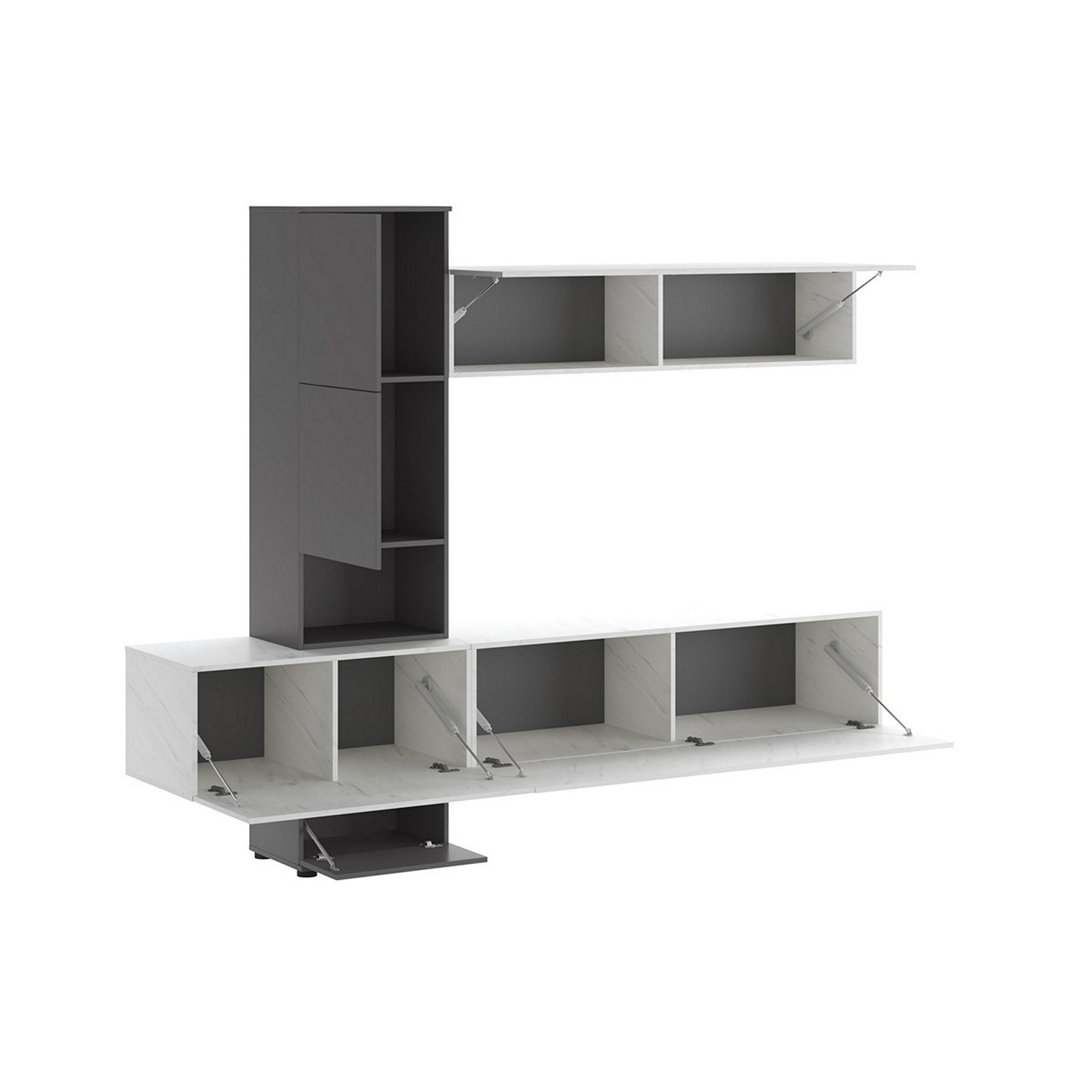 Parete soggiorno TRESSA A finitura Grigio Graphite opaco / Marmo Bianco opaco H196 L240 P50