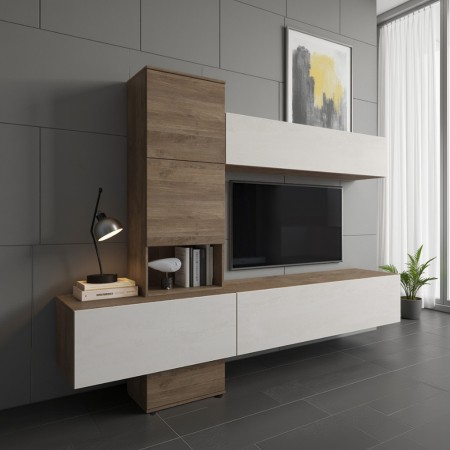 Parete soggiorno TRESSA B finitura Noce Bianco spatolato H196 L240 P50