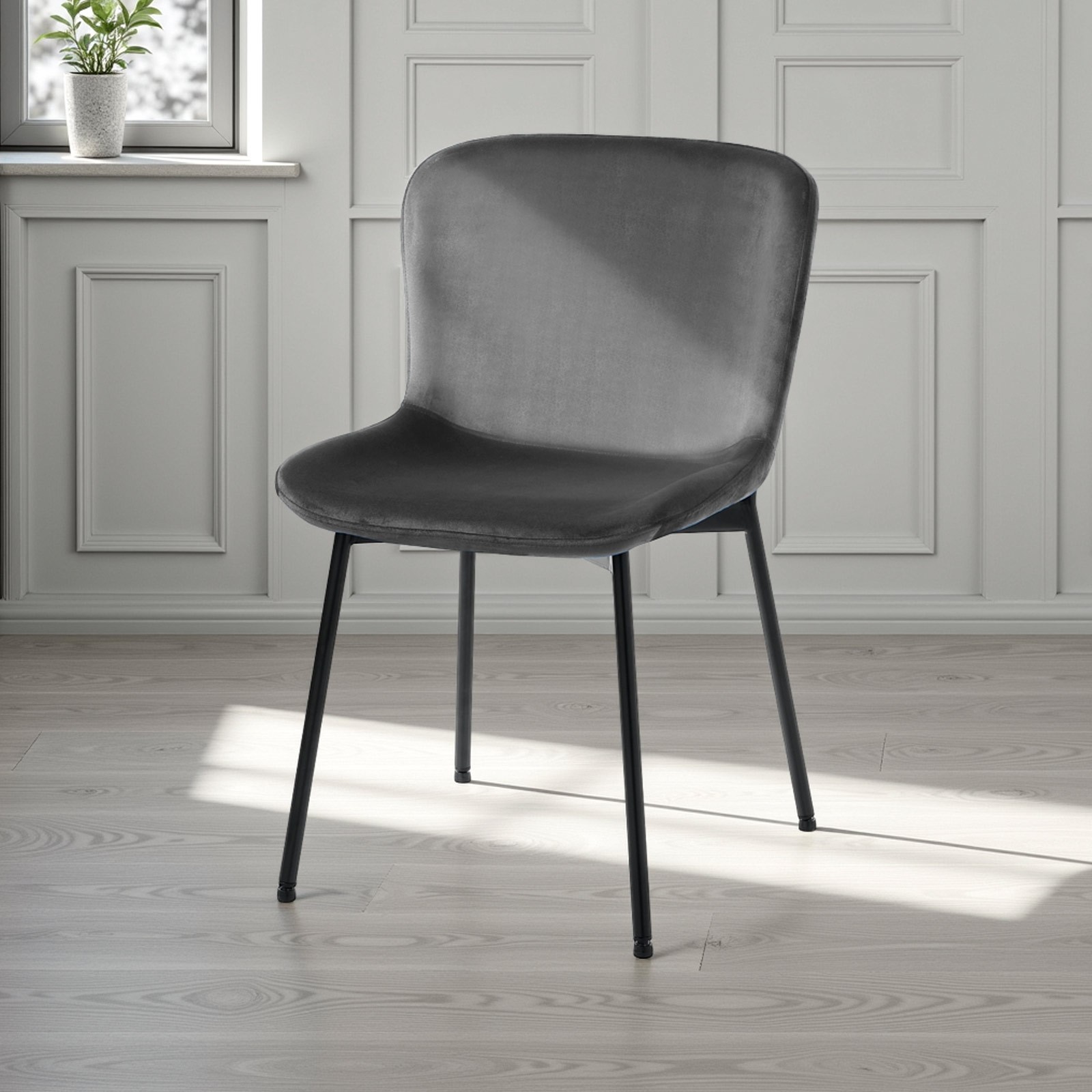 Set 4 Sedie BARBARA GRIGIA velluto Grigio struttura metallo Nero opaco cm H80 L50 P60