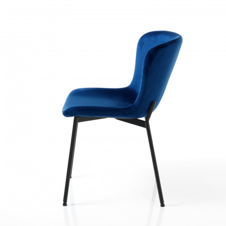 Set 4 Sedie BARBARA BLU velluto Blu struttura metallo Nero opaco cm H80 L50 P60