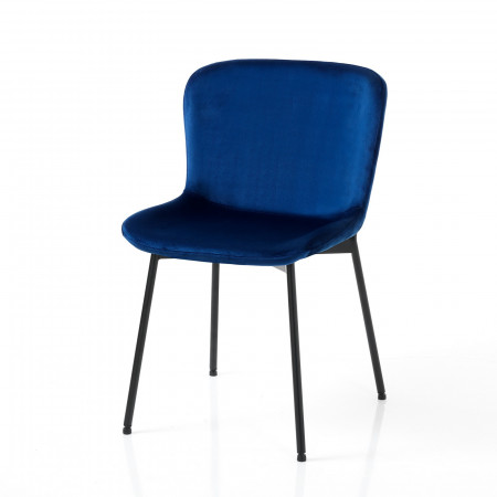 Set 4 Sedie BARBARA BLU velluto Blu struttura metallo Nero opaco cm H80 L50 P60