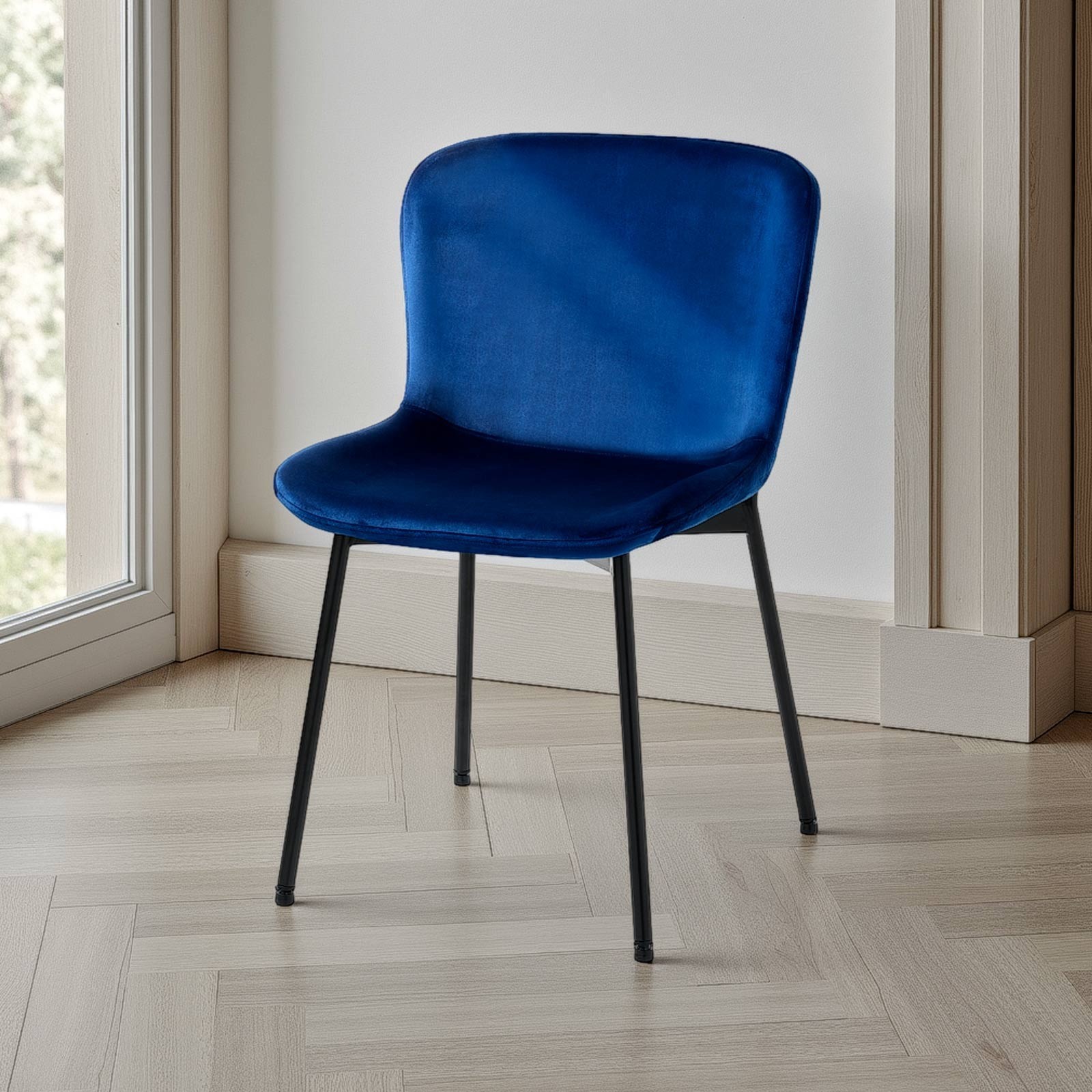 Sedia BARBARA BLU velluto Blu struttura metallo Nero opaco cm H80 L50 P60