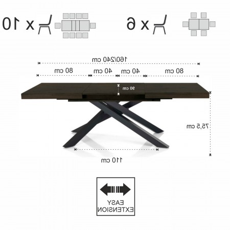 Tavolo allungabile TITO NOCE metallo Nero Opaco Piano  finitura Noce H75.5 P90 L160/200/240