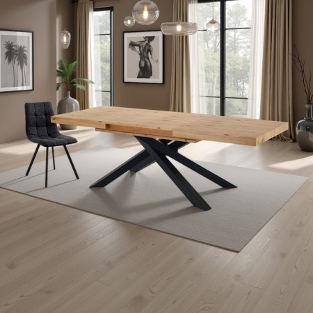 Tavolo allungabile moderno legno TITO 130 ROVERE metallo Nero Opaco Piano finitura Rovere H77 P90 L130/170/210