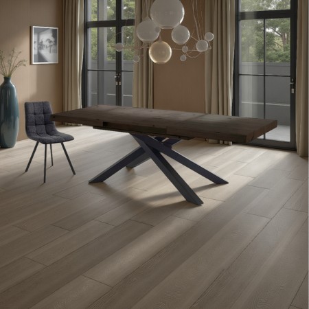 Tavolo allungabile sala da pranzo TITO 130 NOCE metallo Nero Opaco Piano finitura Noce H77 P90 L130/170/210