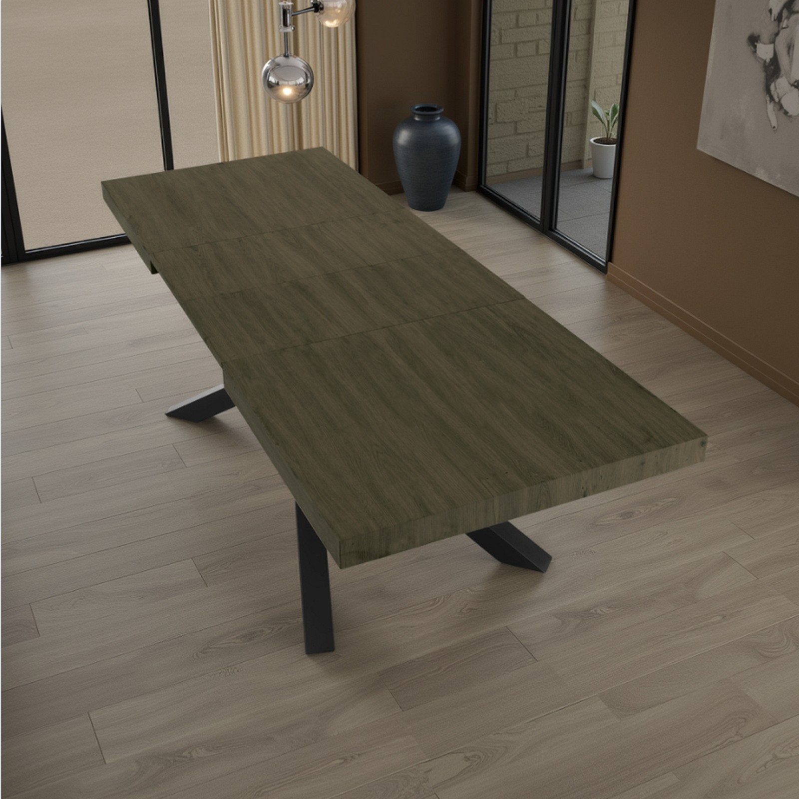 Tavolo allungabile TITO 130 LEGNO GRIGIO metallo Nero Opaco Piano finitura  Legno Grigio H77 P90 L130/170/210