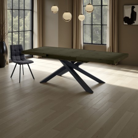 Tavolo allungabile legno moderno TITO 130 LEGNO GRIGIO metallo Nero Opaco Piano finitura  Legno Grigio H77 P90 L130/170/210