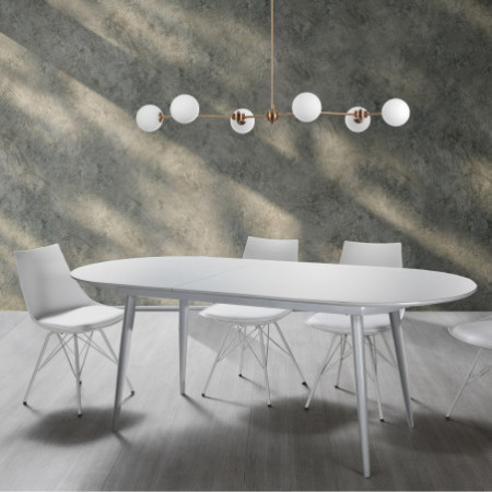 Tavolo Allungabile Ethan MDF laccato Bianco lucido e metallo Bianco Lucido, 160-200x90 cm