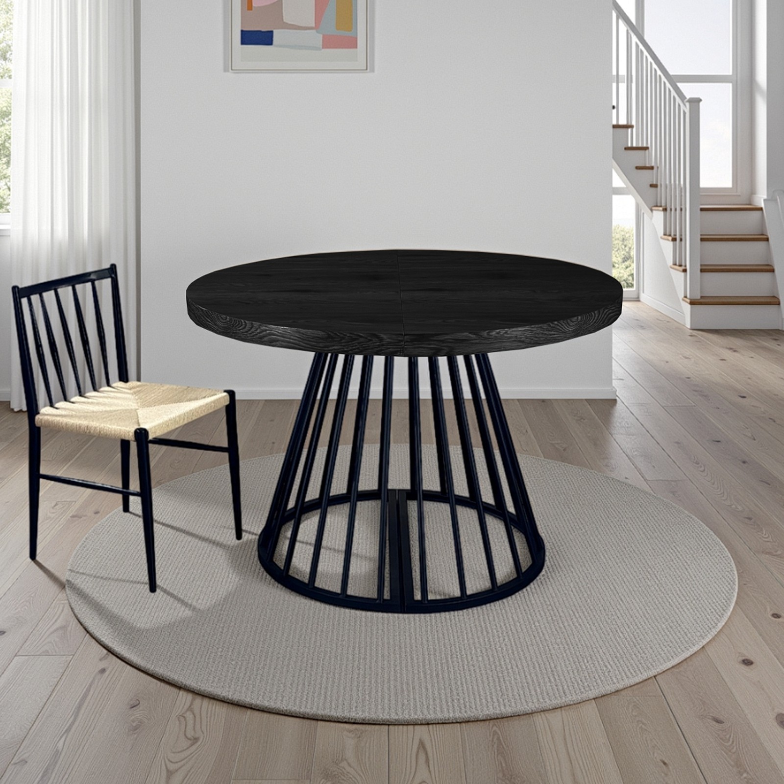 Tavolo allungabile rotondo  design ORAZIO LEGNO NERO Piano MDF finitura Legno Nero H76,5 P110 L110/160/210/260