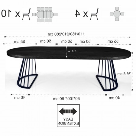 Tavolo allungabile rotondo  ORAZIO LEGNO NERO Piano MDF finitura Legno Nero H76,5 P110 L110/160/210/260