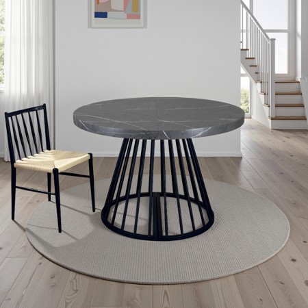 Tavolo  allungabile rotondo moderno ORAZIO MARMO GRIGIO Piano MDF finitura Marmo Grigio H76,5 P110 L110/160/210/260