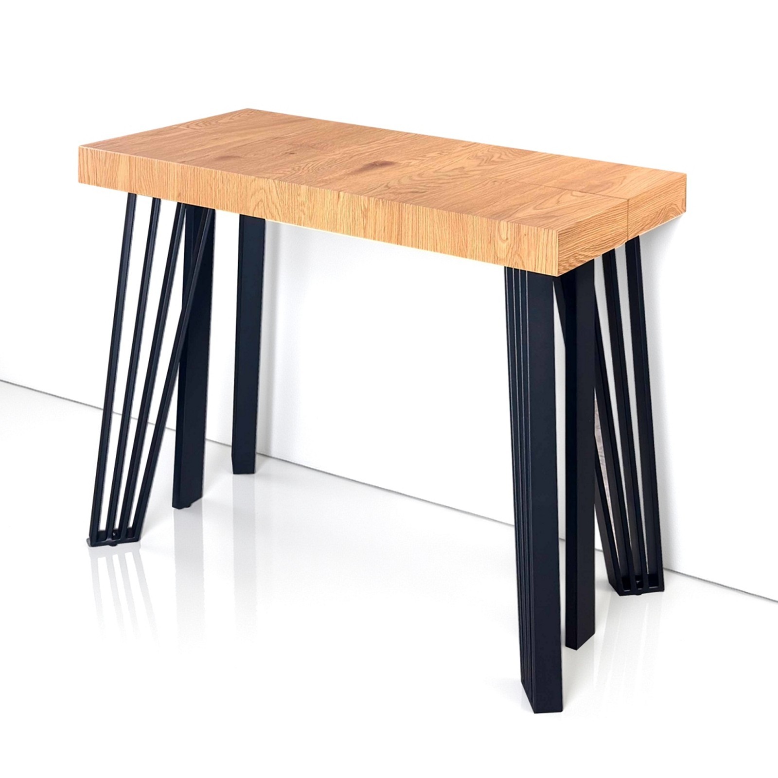 Tavolo allungabile consolle CEFFO ROVERE mdf finitura Rovere metallo Nero opaco cm H.76 P.45/88/131/174/217/260 L.90