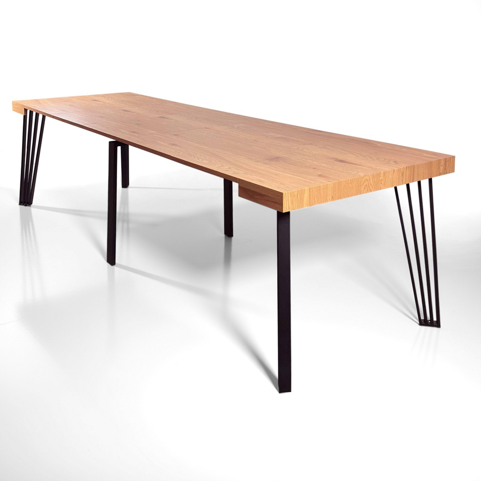 Tavolo allungabile consolle CEFFO ROVERE mdf finitura Rovere metallo Nero opaco cm H.76 P.45/88/131/174/217/260 L.90