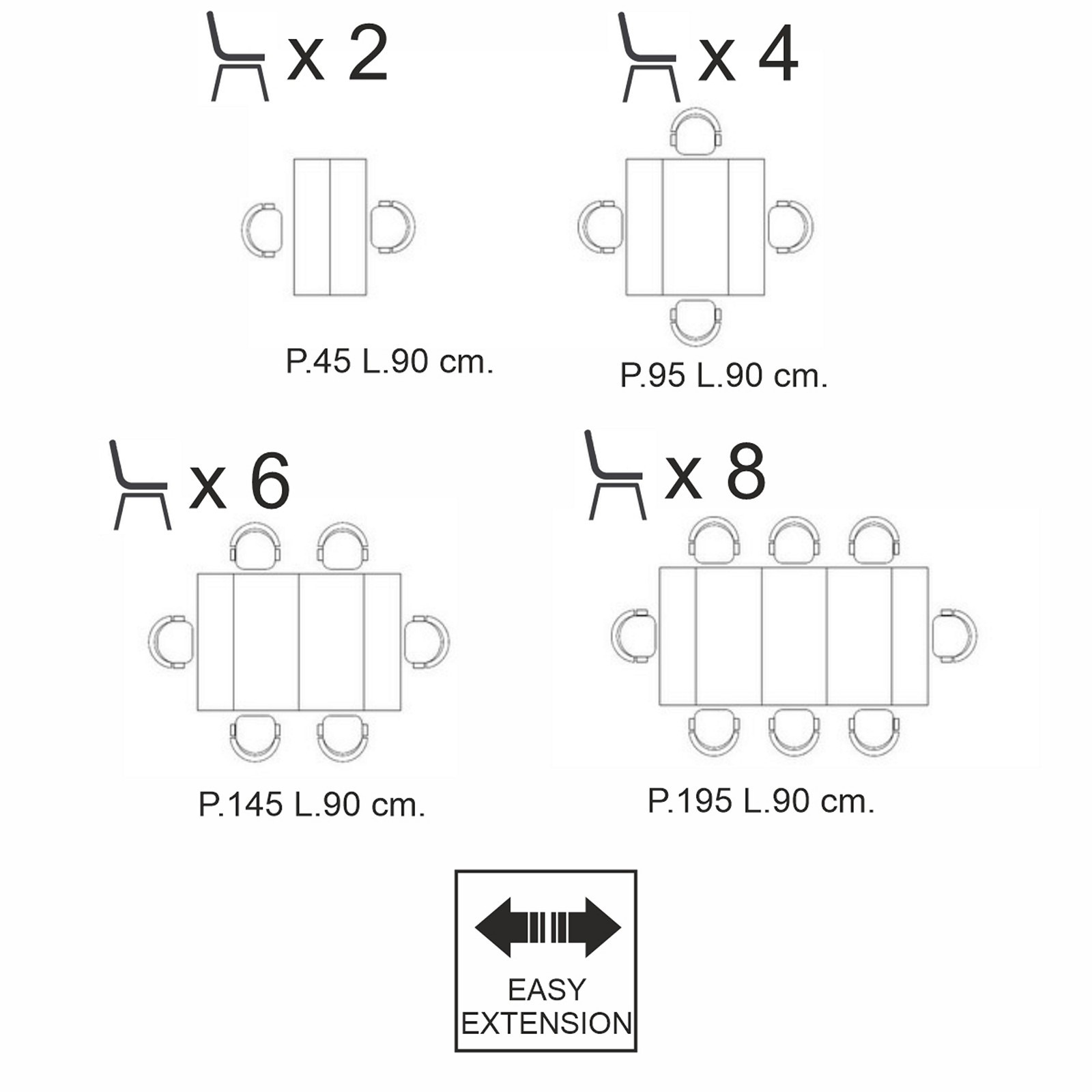 Tavolo allungabile  consolle STIV LEGNO GRIGIO MDF finitura legno Grigio cm H75 P45/95/145/195 L90