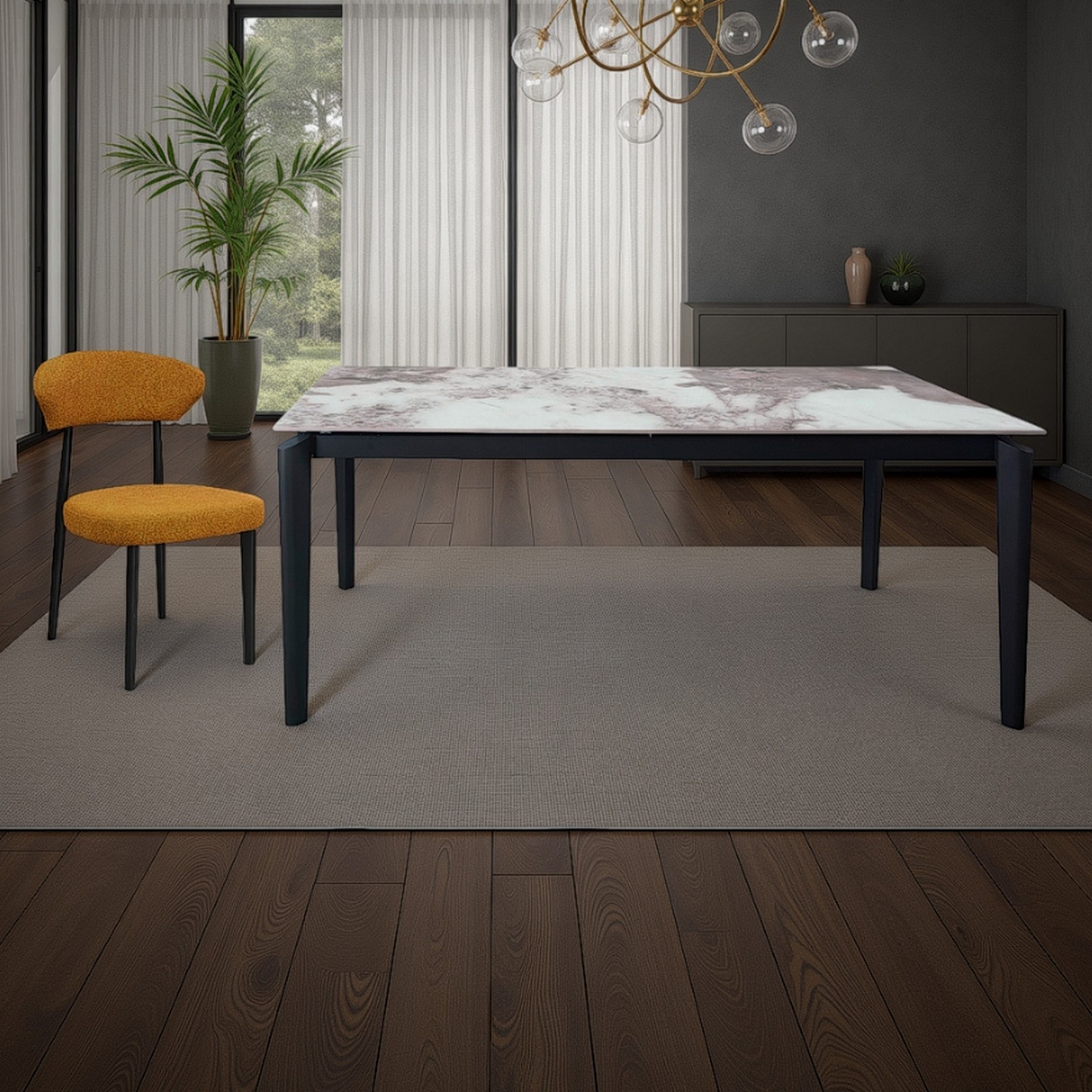 Tavolo allungabile moderno effetto marmo onice DEDE MARMO ONICE metallo verniciato Grigio opaco H77,5 P90 L160/220 cm