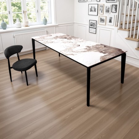 Tavolo allungabile DEDE MARMO ONICE metallo verniciato Grigio opaco piano ceramica finitura Marmo Onice H77,5 P90 L160/220 cm