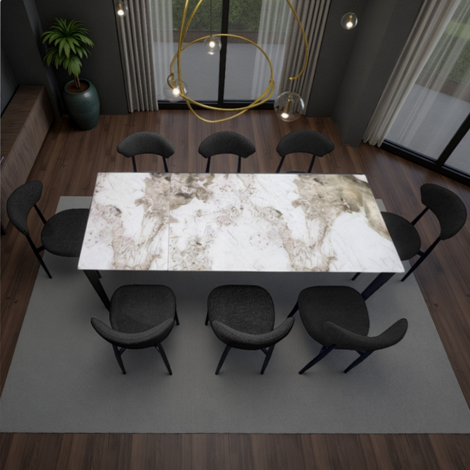 Tavolo allungabile DEDE MARMO ONICE metallo verniciato Grigio opaco piano ceramica finitura Marmo Onice H77,5 P90 L160/220 cm