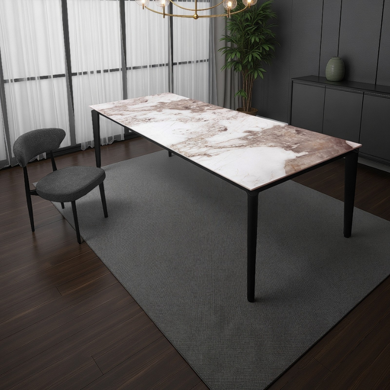 Tavolo allungabile DEDE MARMO ONICE metallo verniciato Grigio opaco piano ceramica finitura Marmo Onice H77,5 P90 L160/220 cm