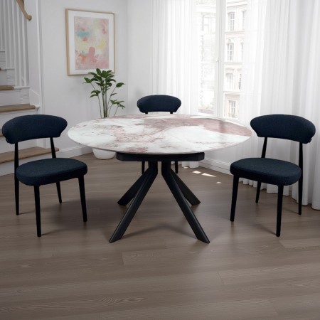 Tavolo Allungabile Rettangolare Rotondo KATY MARMO ONICE Piano Ceramica Marmo Onice H75 Ø135/H77 P85 L135 cm