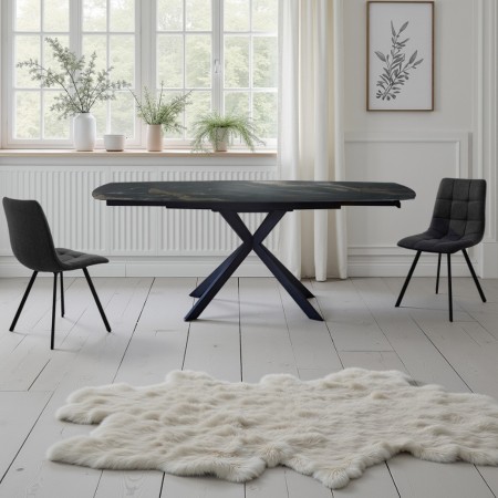 Tavolo allungabile piano ceramica finitura marmo Nero Oro opaco VICKI MARMO NERO E ORO basamento Nero opaco  cm H75 P90 L140/200